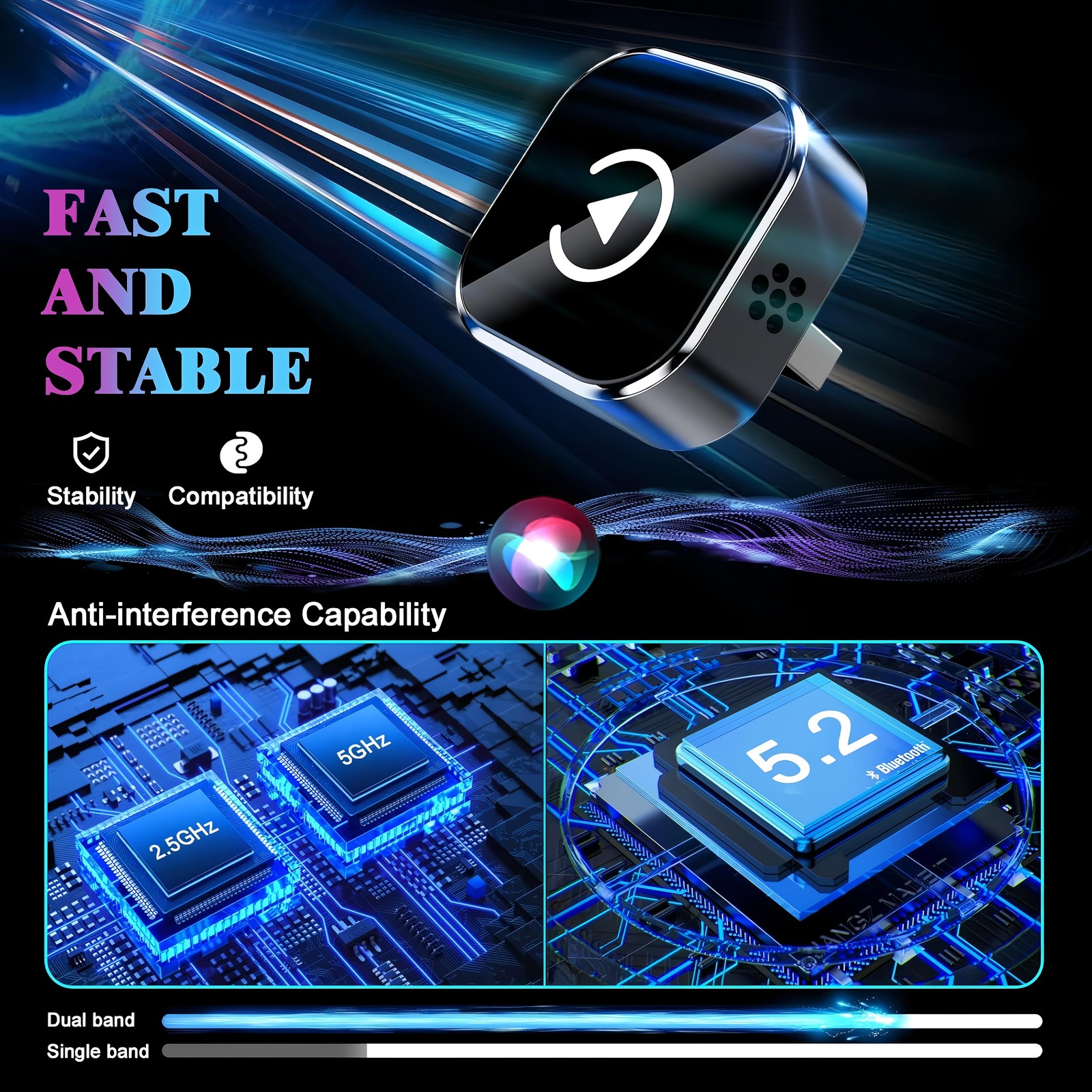 Wireless USB Carplay Adapter Dongle For iPhone Apple Android Auto Plug &Play