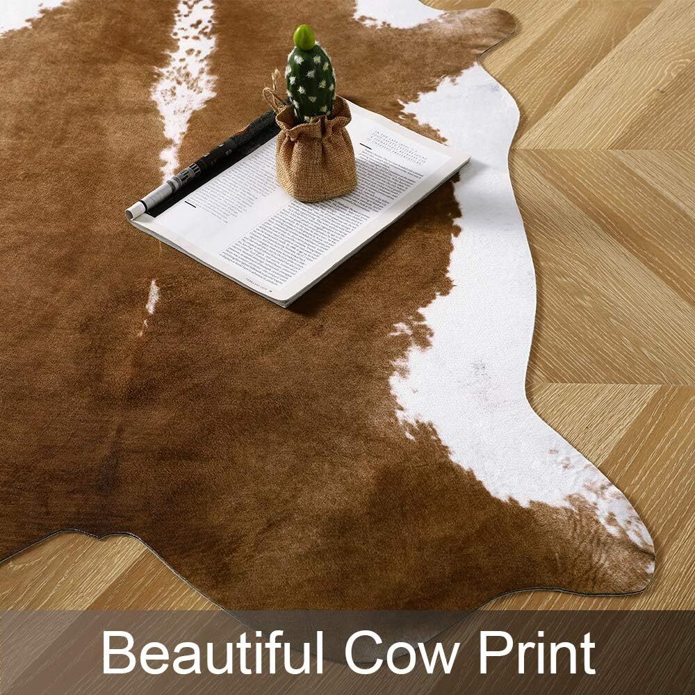 Western Decor Faux Fur Cowhide Rug 4.6 X 5.2 Feet Premium Animal Skin Cow Hide
