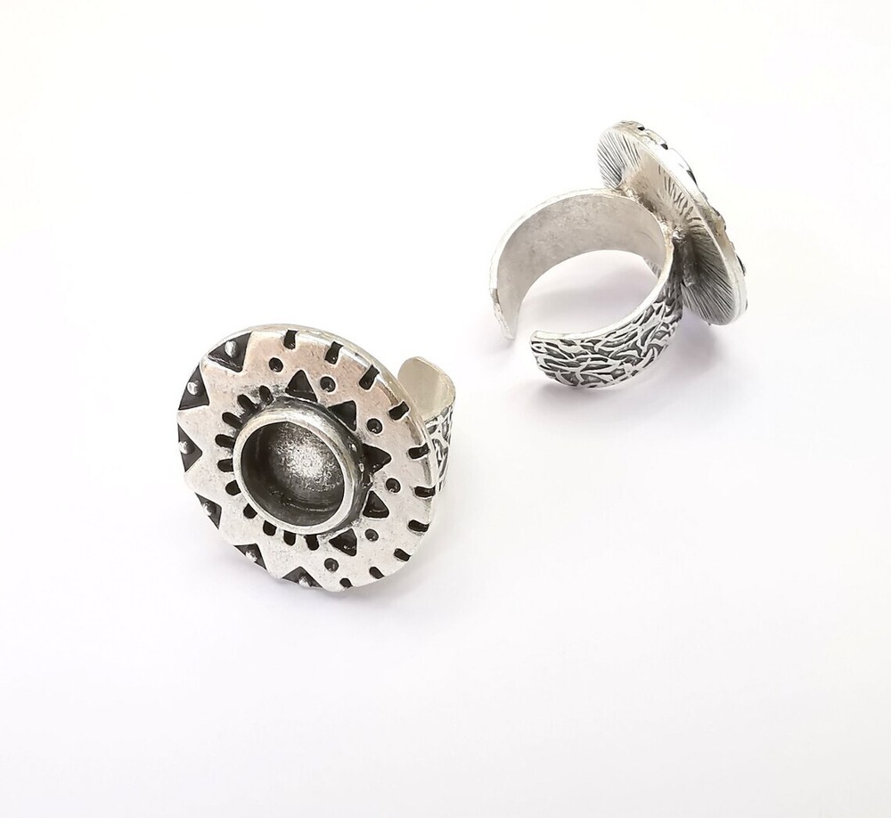 Silver Ring Blank Setting, Cabochon Mounting, Adjustable Resin Ring Base Bezels