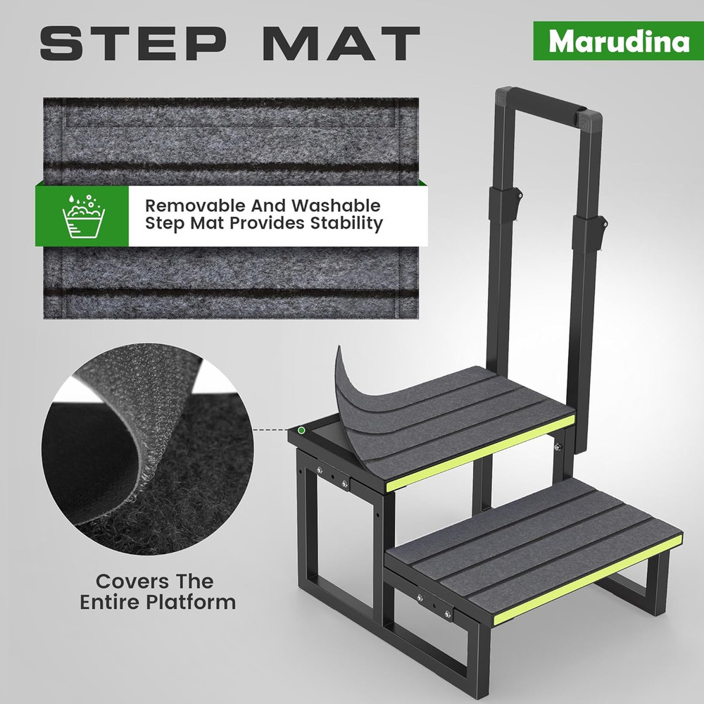 Step Stool with Adjustable Handrail (26"To 40") Aluminium 2-Step Stool W/Step Co