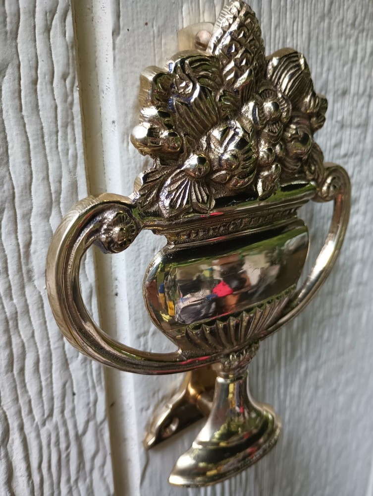 Very Handsome NEOCLASSICAL FRUIT BASKET Solid Brass Door Knocker Exc. Condition