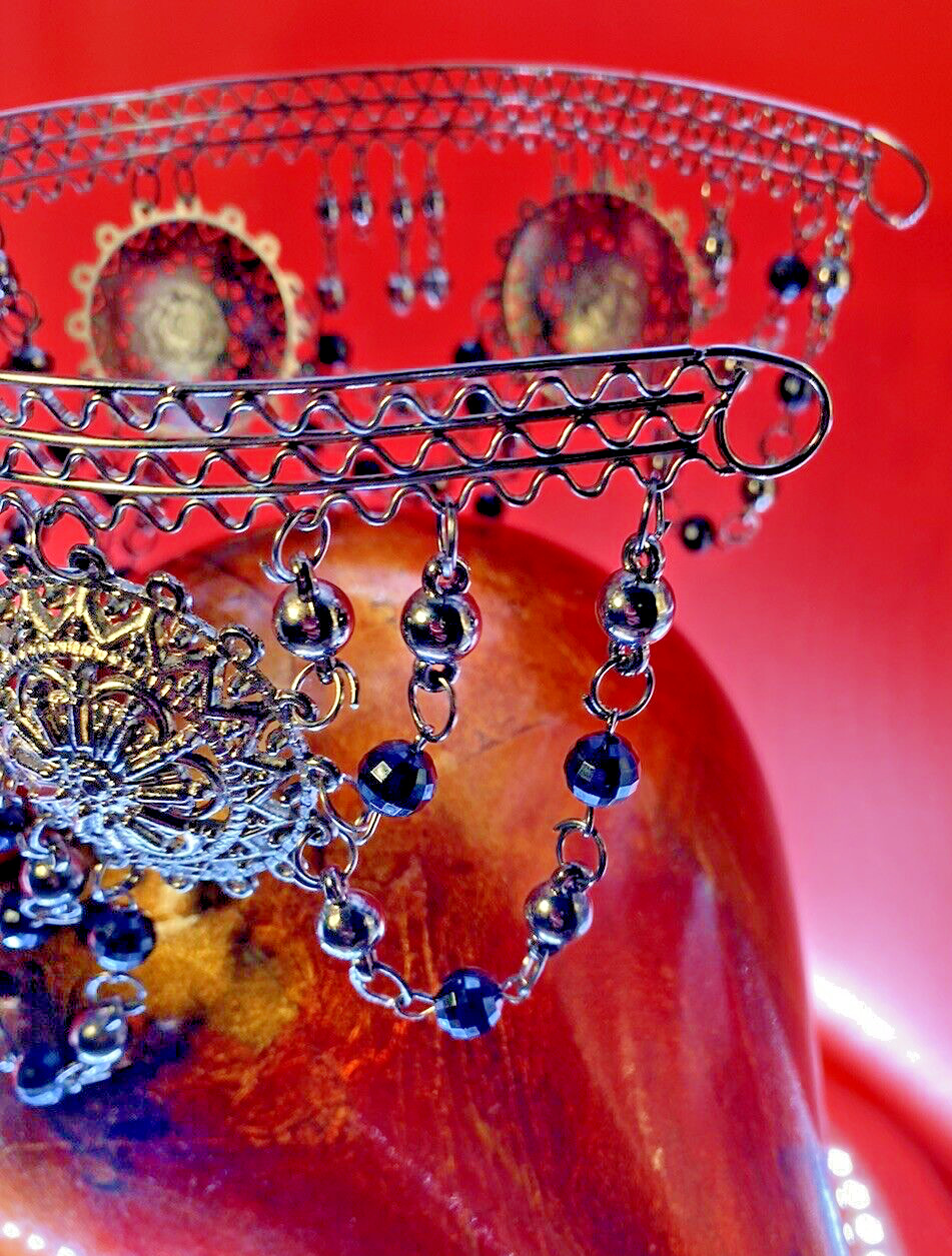 Indian Beaded Crown Vintage Art Piece Draped Beads "Anushka" Be Queen.