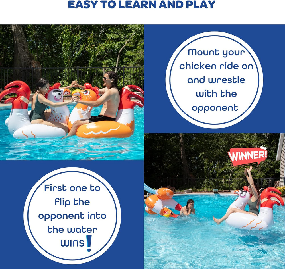 Chicken Fight Inflatable Pool Float Game Set- Includes 2 Giant Battle Ride-Ons-