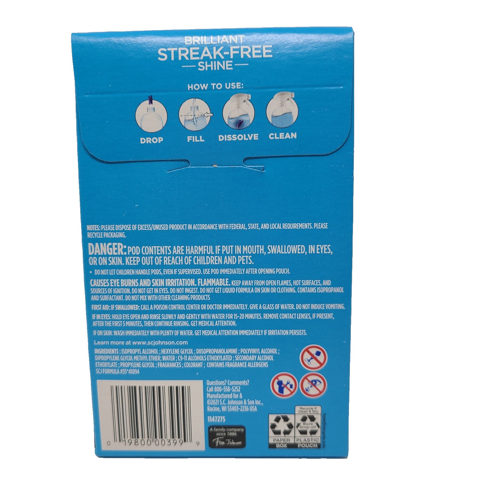 Windex Disolve Concentrated Pod 2 pack refills dissolves makes 2 26 oz bottles
