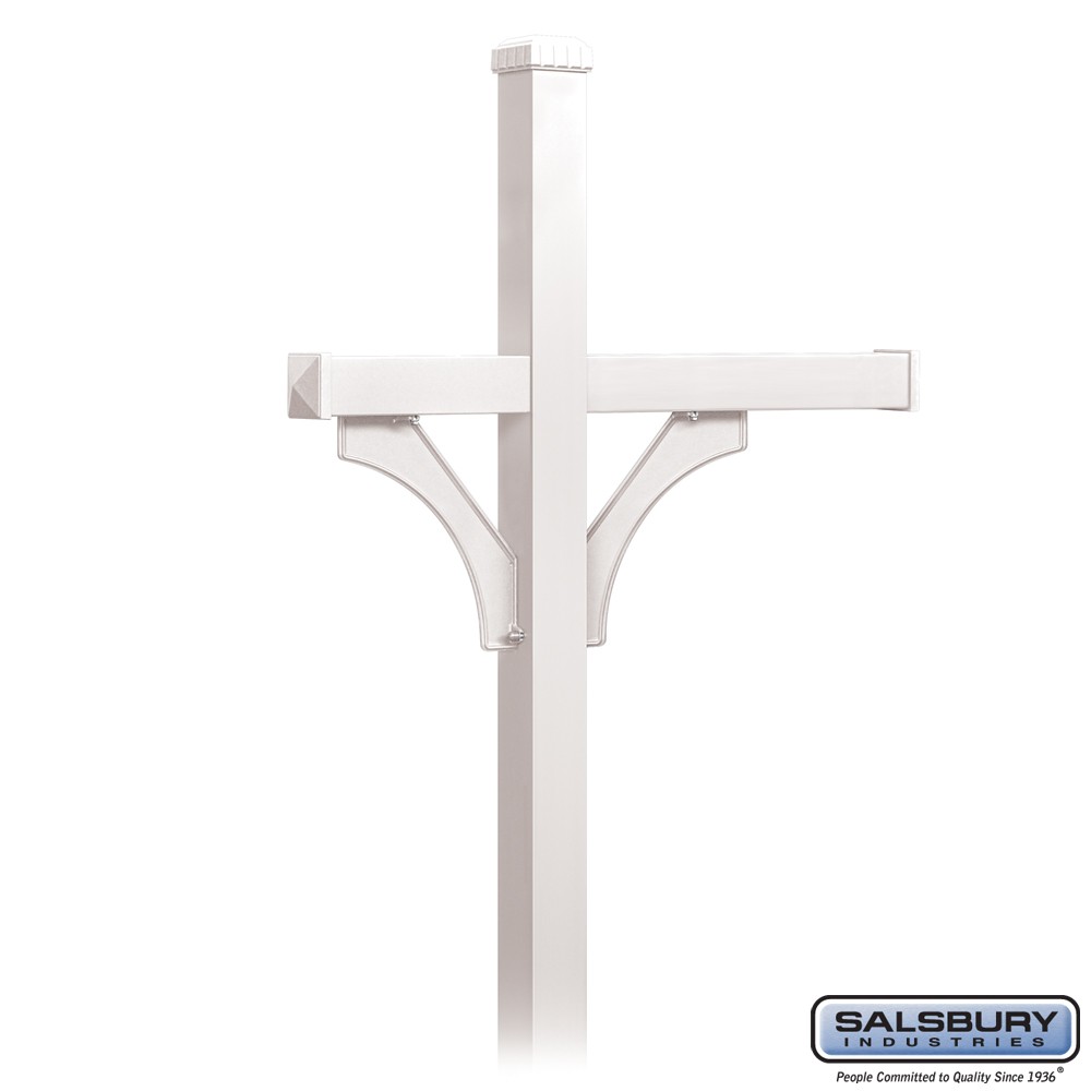 Salsbury Deluxe Mailbox Post-2 Sided ,(3)Mailboxes-In-Ground Mounted-White