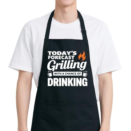 Funny BBQ Apron for Men with 2 Pockets, Adjustable Water-drop Resistant Apron