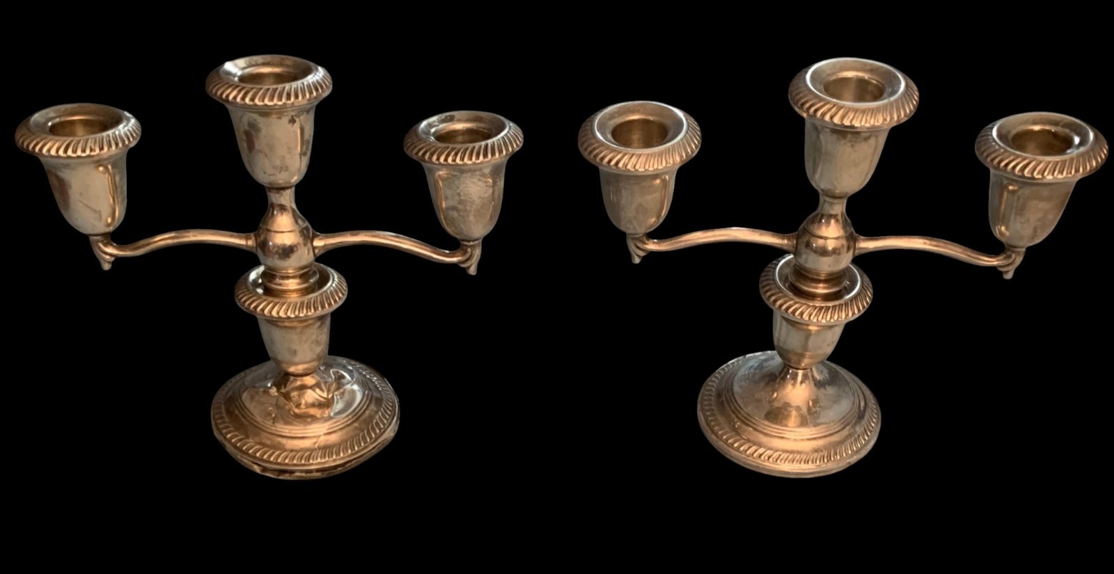 Sterling Silver Weighted "735" 3 Arm Candlestick Candelabra PAIR* HALLMARK