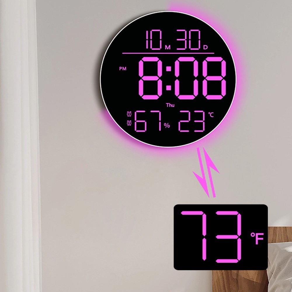 RGB Wall Clock with Remote Control Date Temp Humidity and Timer Function