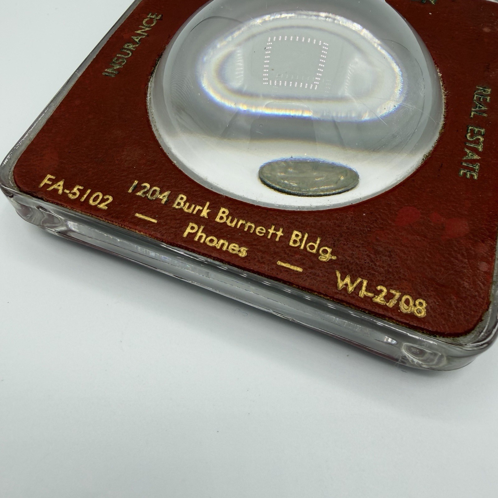 Vintage Glass Advertising Bubble Magnifier/Paperweight - Real Estate Insurance ￼