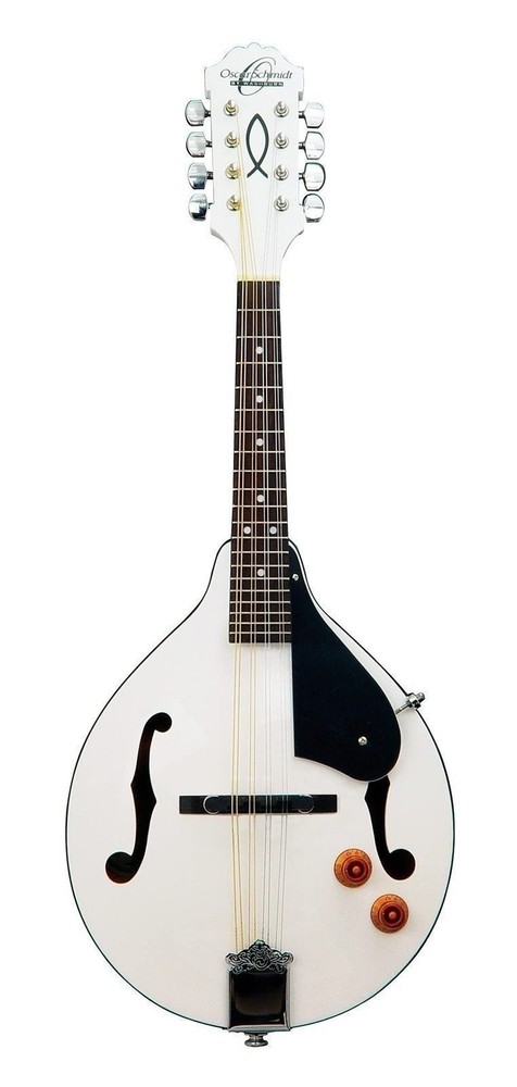 Oscar Schmidt, 8-String Mandolin, Right, White (OM10EWH-A-U)