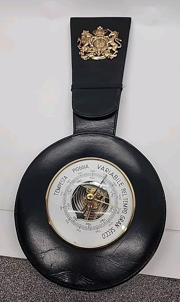 UNIQUE VINTAGE BRASS BAROMETER HAND-CRAFTED LEATHER,