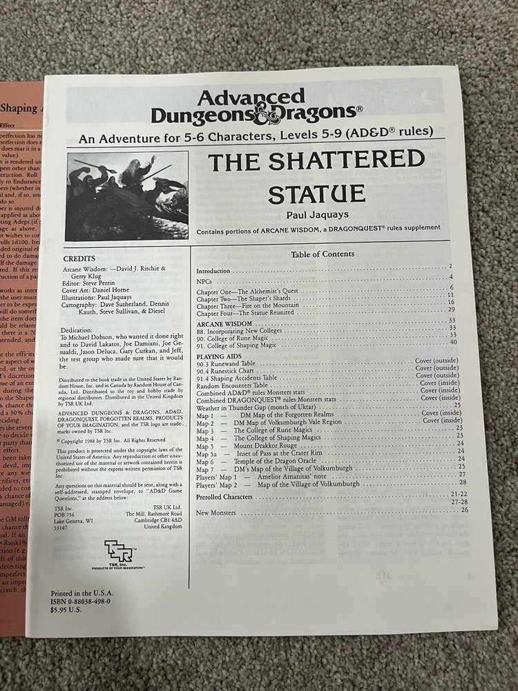 AD&D Module - The Shattered Statue - Dungeons and Dragons - TSR 9221 -