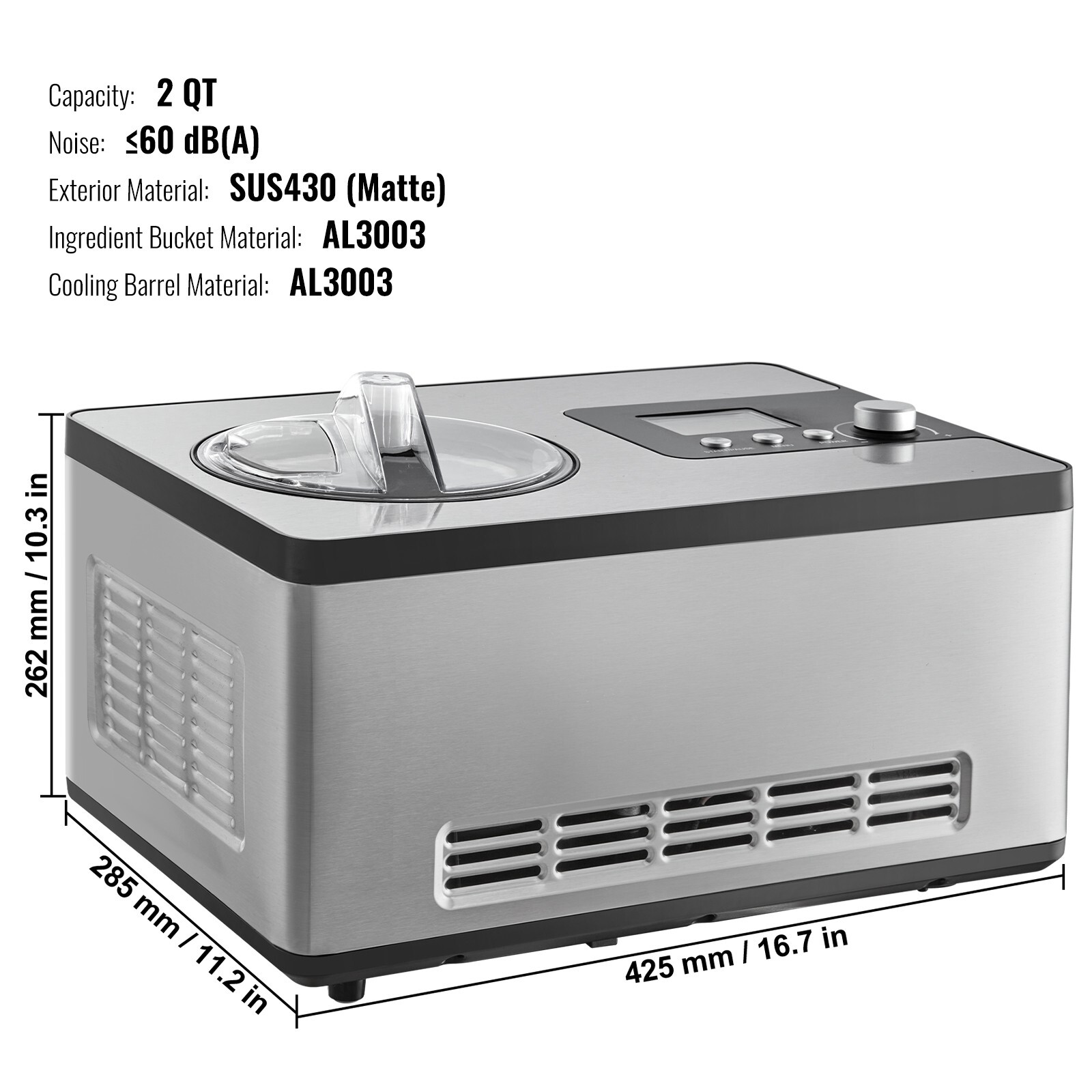 2Qt Automatic Ice Cream Maker Yogurt Gelato Machine 3 Modes LCD Display & Timer