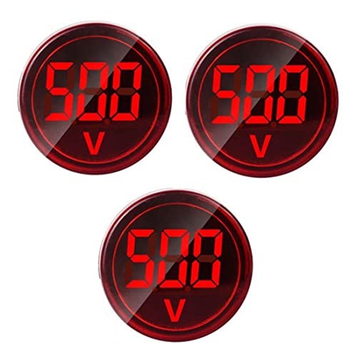 3pcs Digital Display AC Voltage Indicator, 22mm Round Head LED Voltage Red