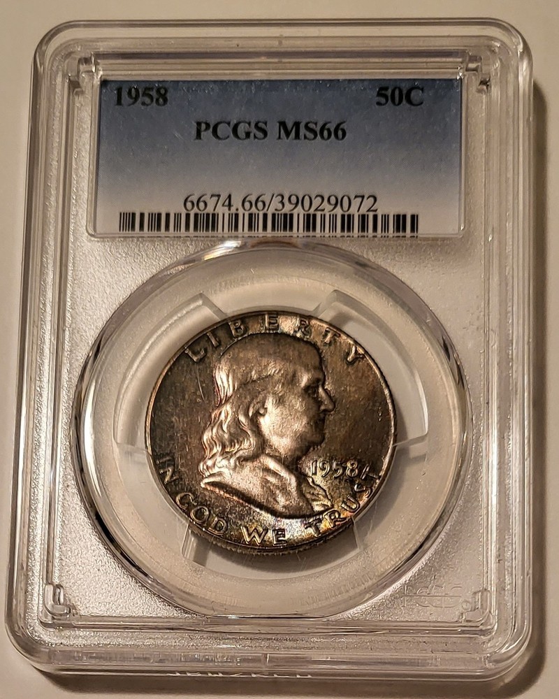1958 Franklin Half Dollar MS66 PCGS Nicely Toned