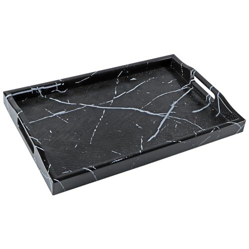 Plastic Serving Tray, Ottoman Tray with Cutout Handles, Medium Marble
