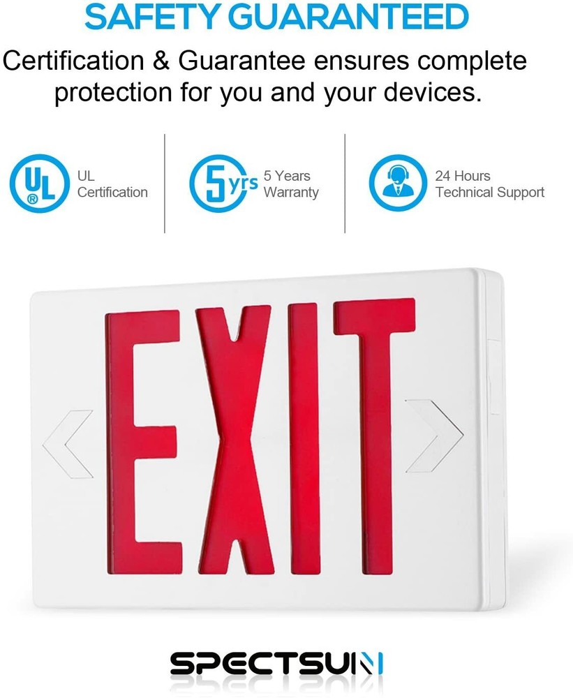 2 PC LED RED Exit Sign & Emergency Light Exit Sign Battery Combo for Home UL924