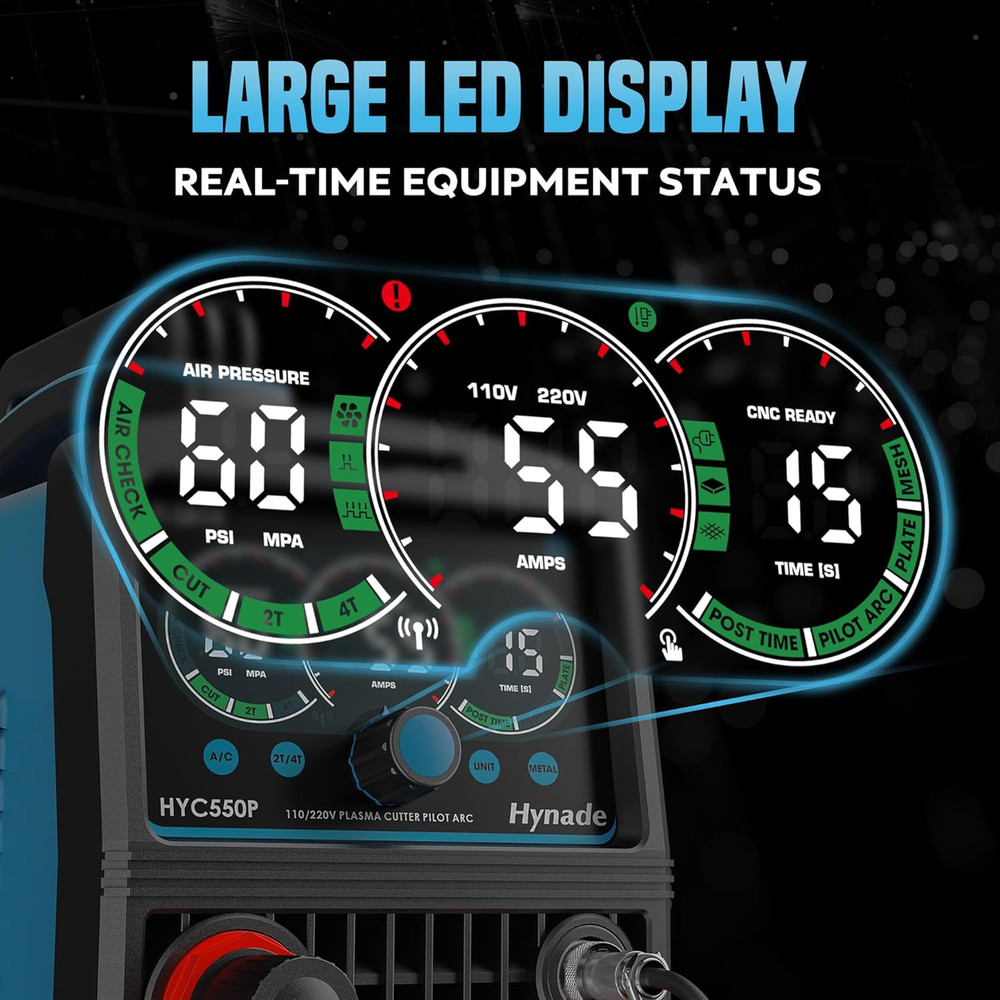 55A Pilot Arc Plasma Cutter, Large LED Display, Non-Touch Air Sensor 55A Plasma
