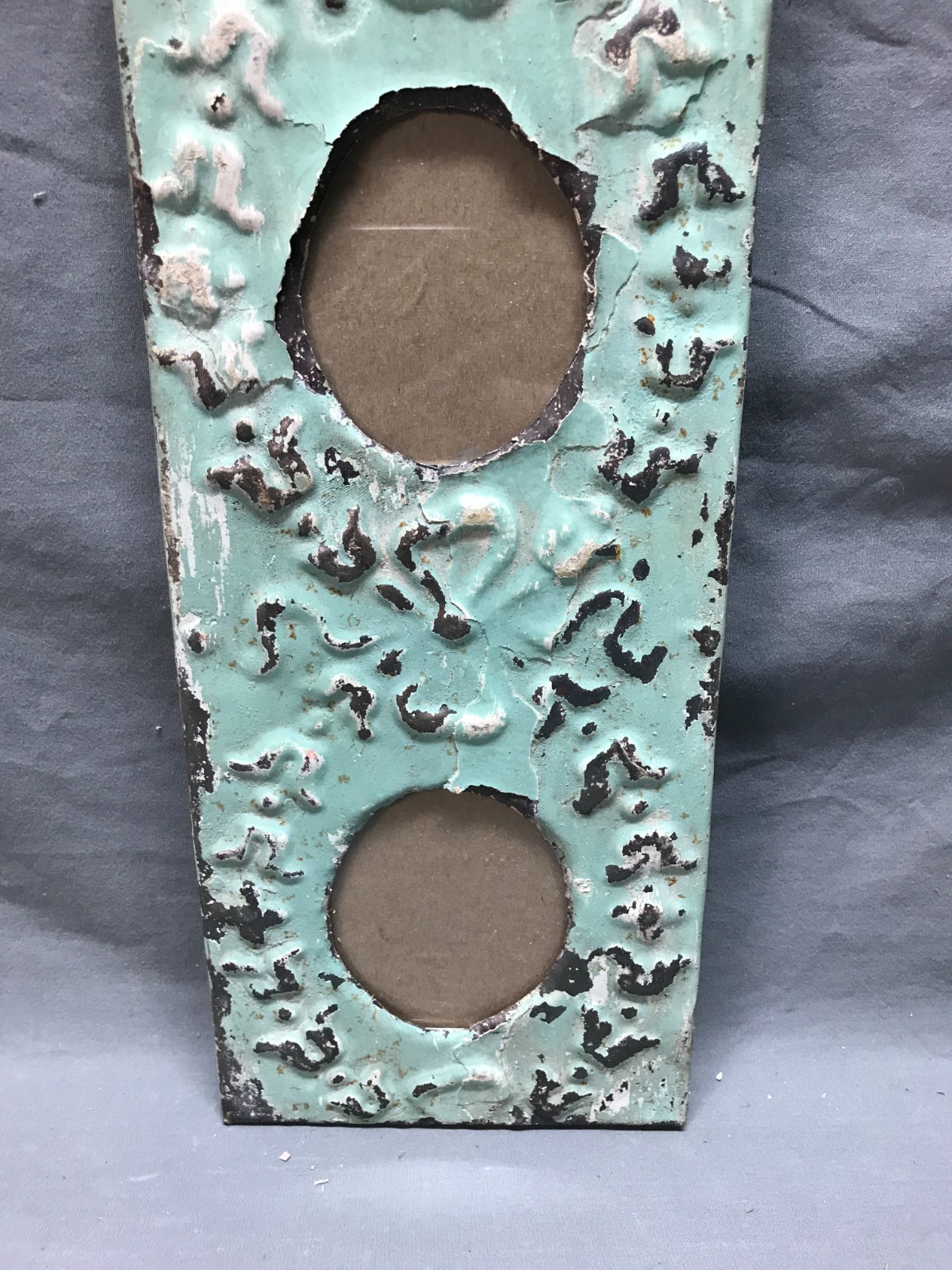 VTG 5x23 Multi Triple Oval Photo Tin Ceiling Metal Picture Frame Old 1841-25B