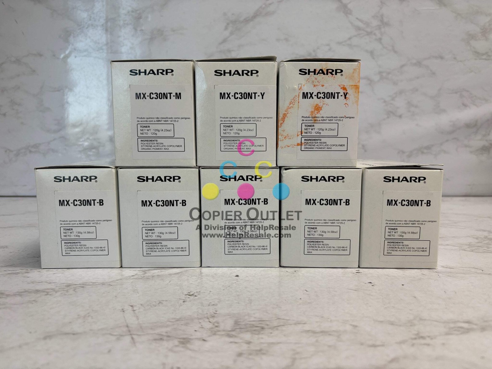 8 New OEM Sharp MX-C250,MX-C300P, MX-C304W Toners MX-C30NT MYYKKKKK Toners