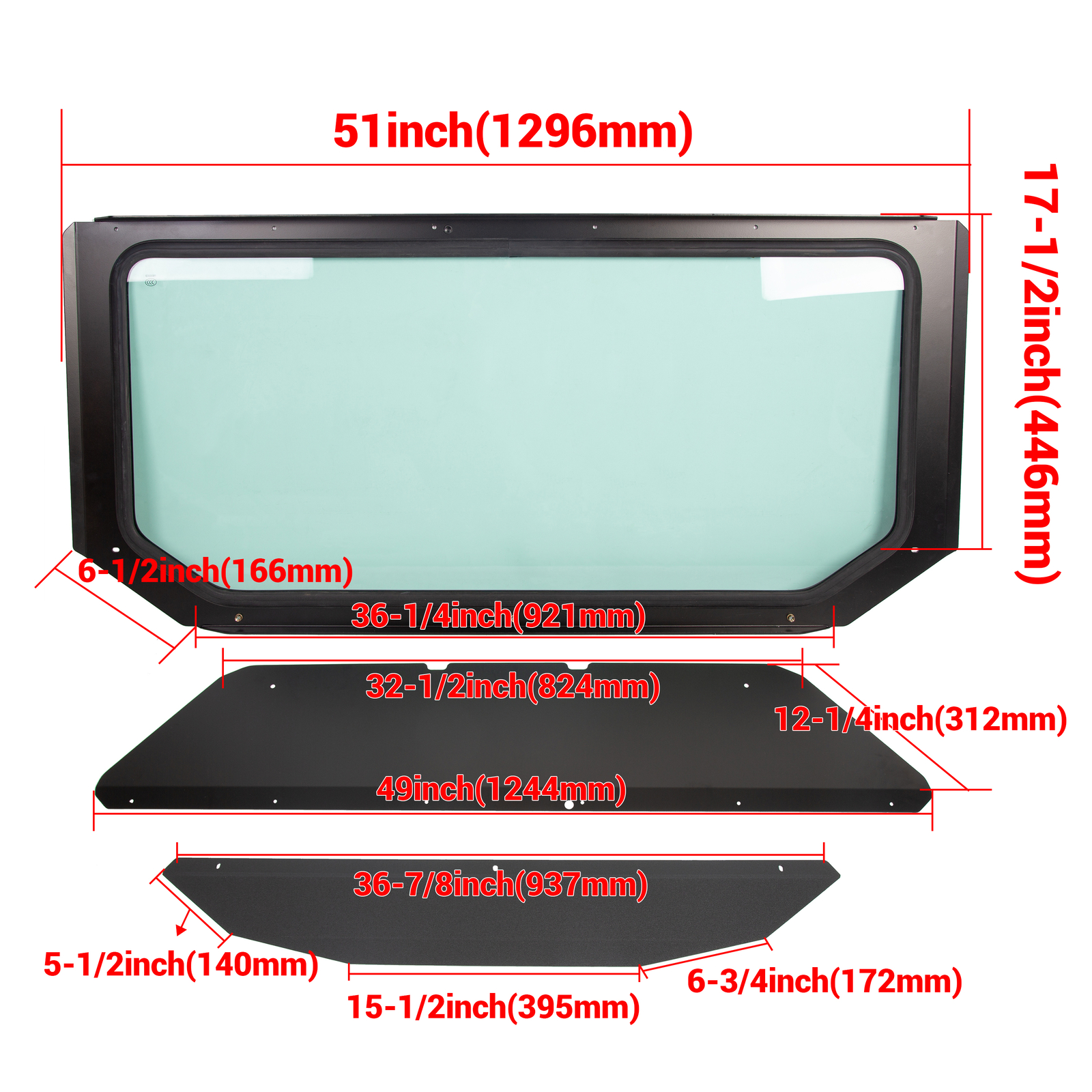 HECASA Glass Windshield Black Full Size For Can Am Maverick X3 UV Protect