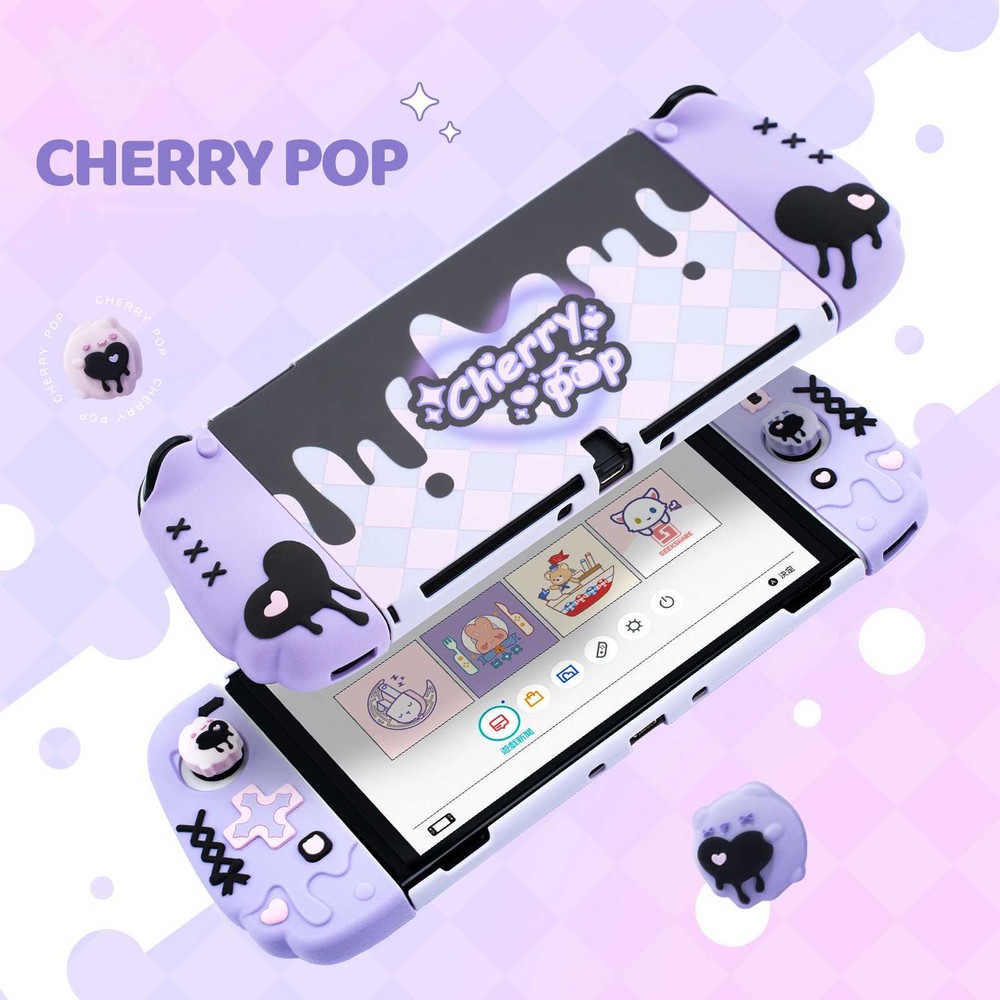 GeekShare Case for Nintendo Switch/OLED HardShell Silicone Joycon Cherry Pop