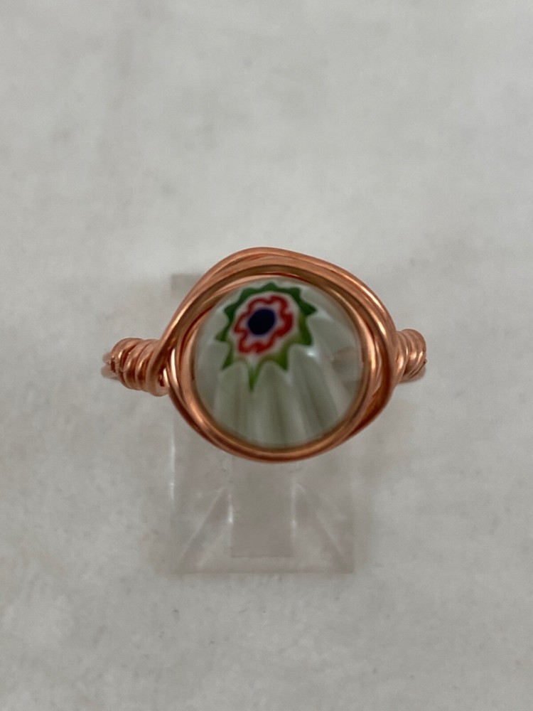 Handmade ~ Copper Wire Wrap ~ Glass Bead Ring Size 9 1/2 #210