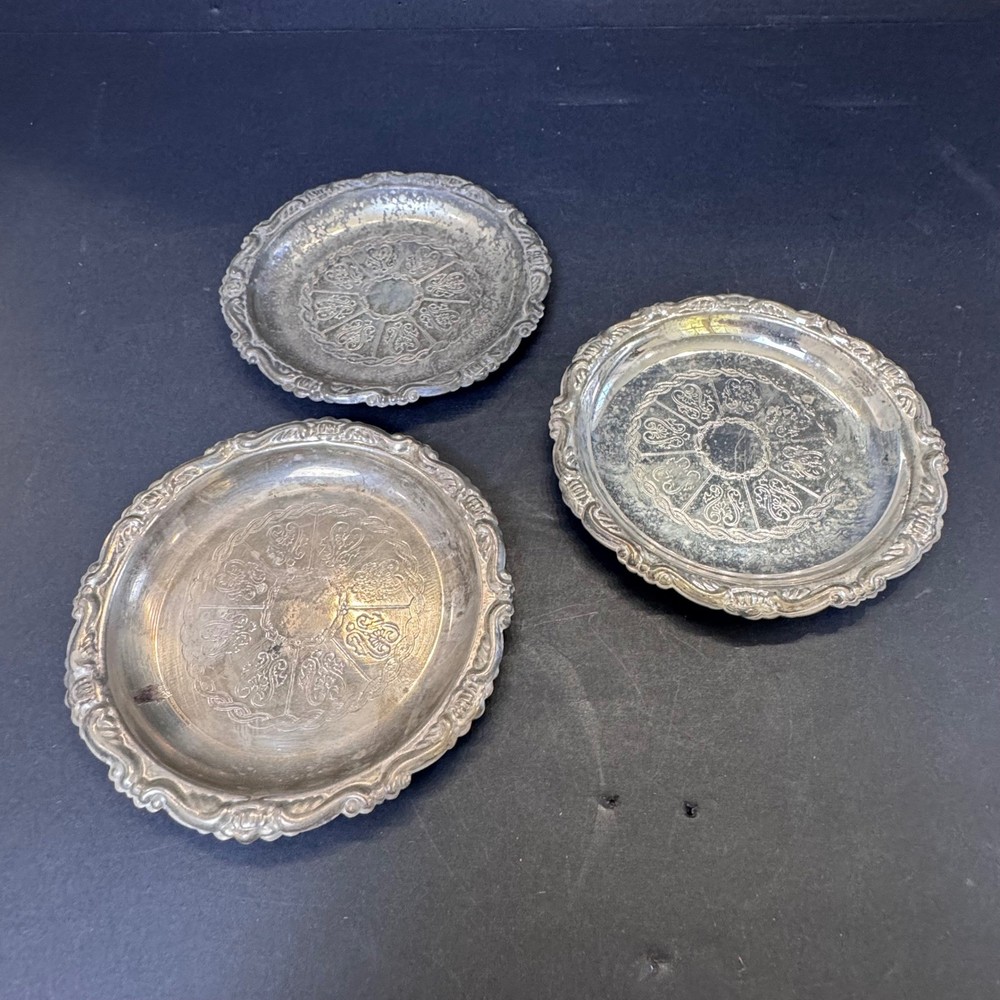 Vintage Silver Plated Coasters Set of 3 Made in Italy EP 4" Steel Trinket Dishes