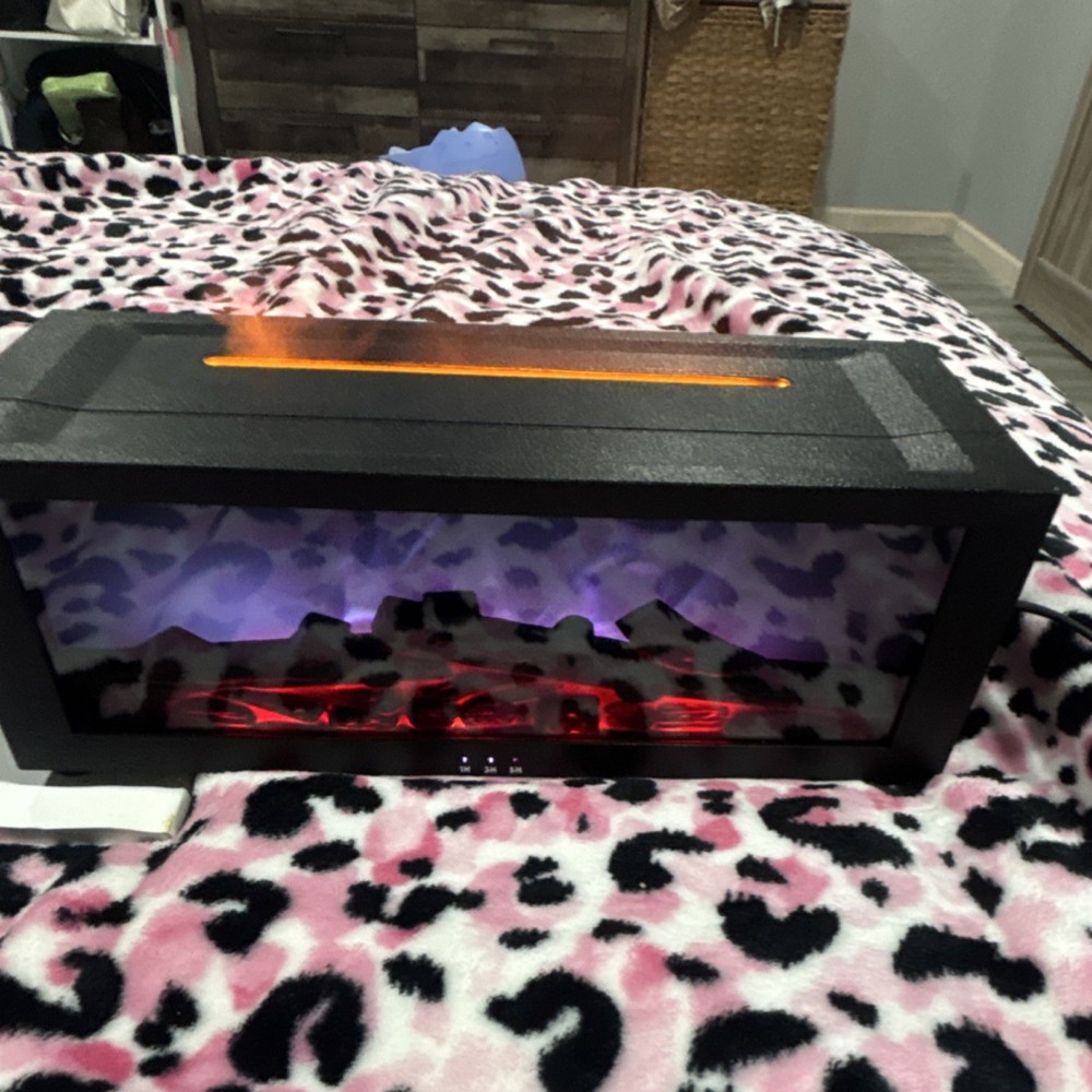 Freestanding Electric Fireplace Black, Adjustable Flame Colors, Remote Control