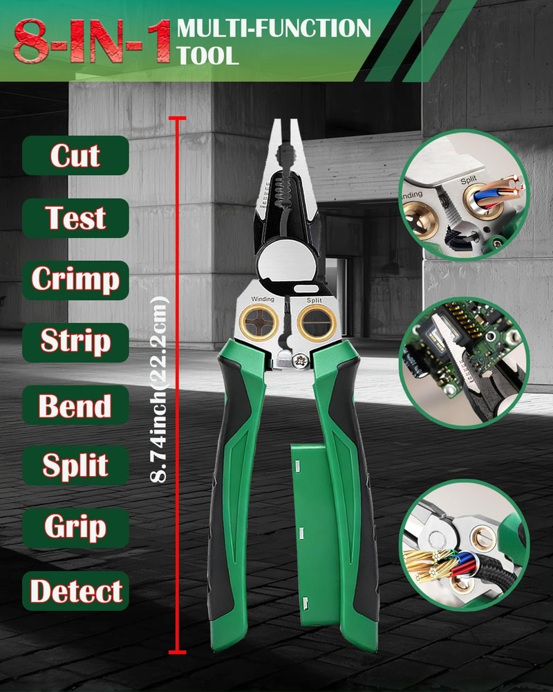 Chicat 8-in-1 Wire Stripper with Voltage Tester,Multi-function Electric Green