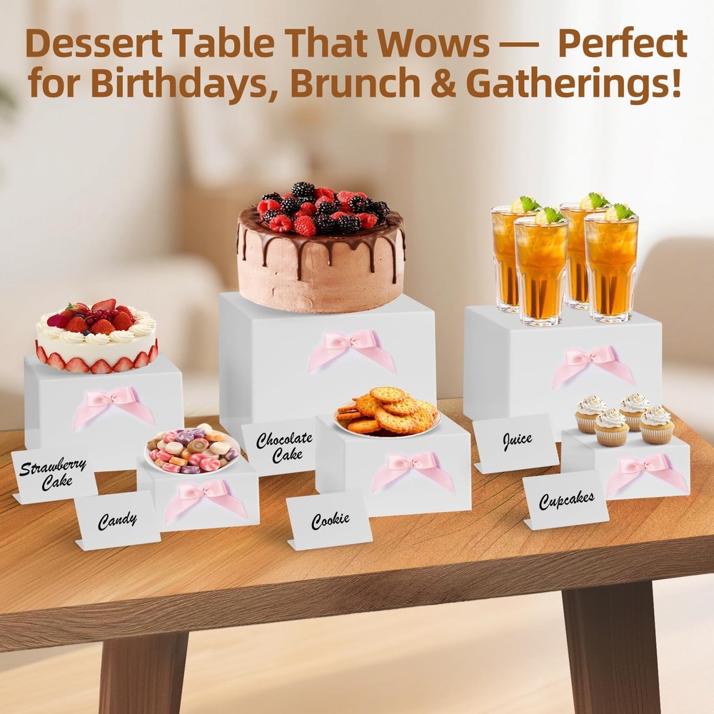6 Pcs Buffet Risers, Acrylic Risers Display Stands for Buffet Table with Bow/...