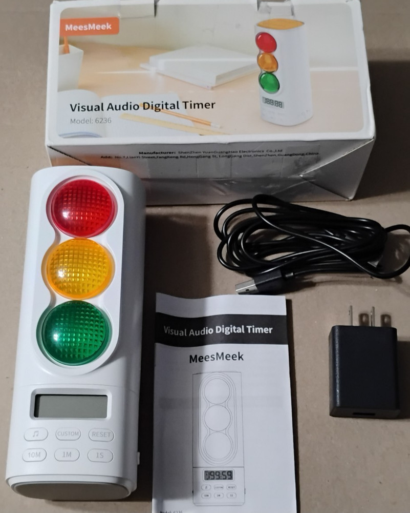 Traffic Light Visual Audio Digital Timer LCD Display 4 Ringtones Rechargeable