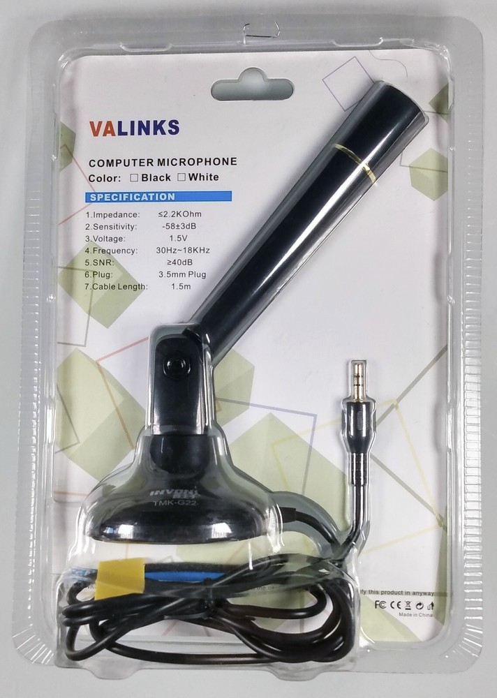 VAlinks Computer Microphone New in packaging 3.5mm plug Invons TMK-G22 mic mike
