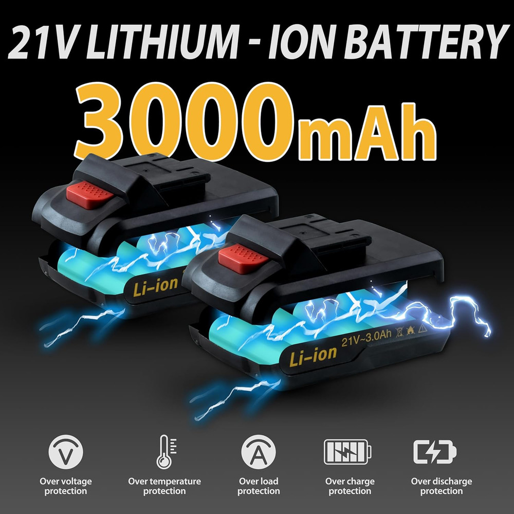 Tool Set with Drill,21V Cordless Power Drill Tool Box with 2 Battery,Electric Dr