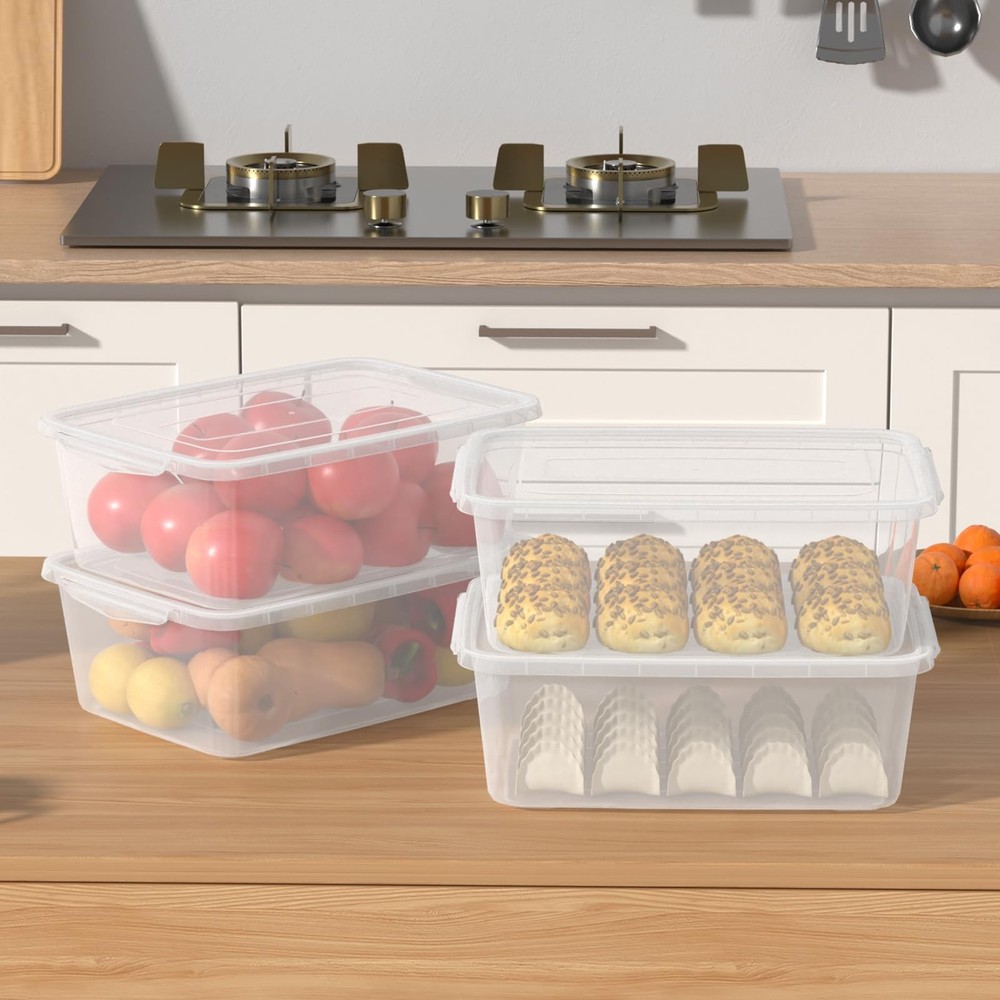 Clear Plastic Stackable Storage Bin Buckle Up Containers Lids 6.5 Quart 4 PCS