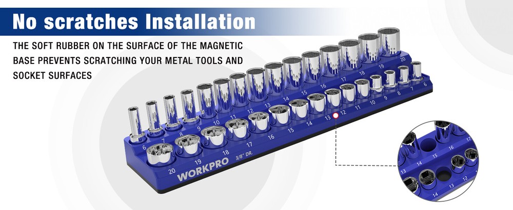 WORKPRO Magnetic Socket Organizer Set 3PC Socket Holder Set 1/4"3/8"&1/2"Drive