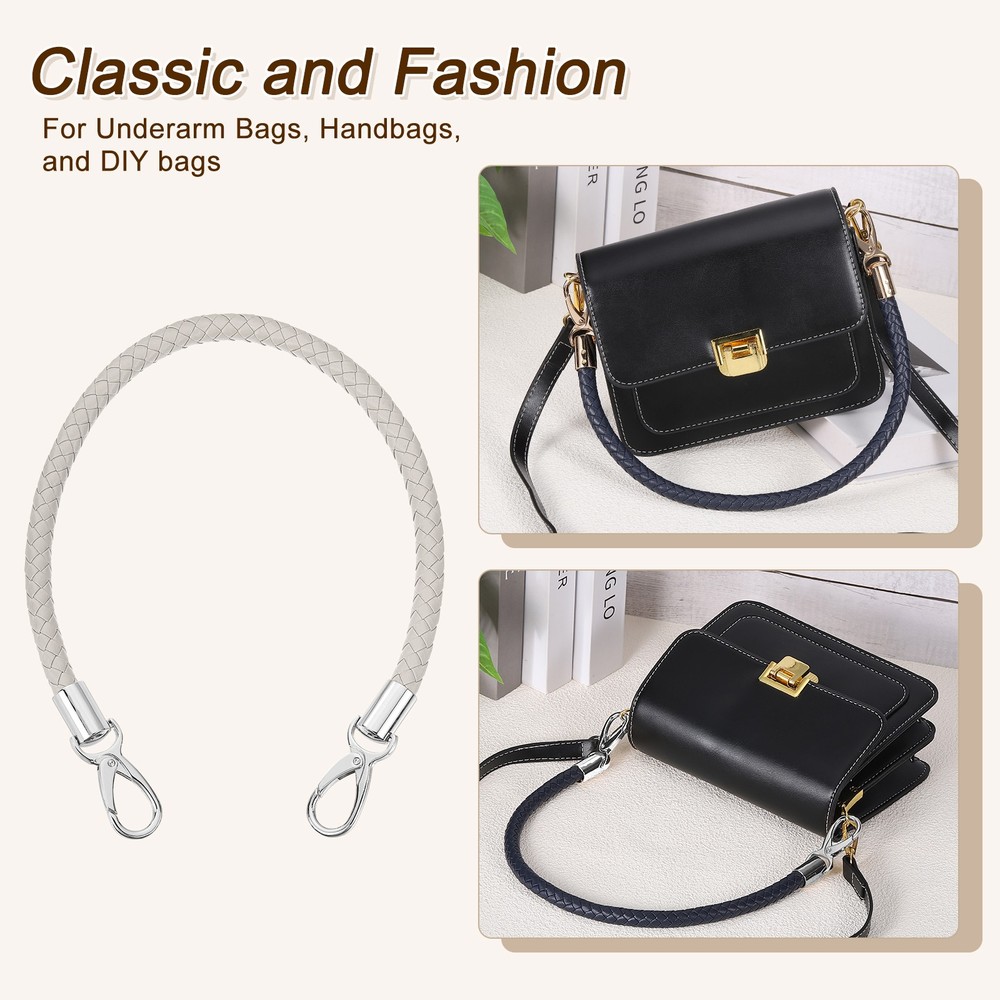 2Pcs 50cm Short Leather PU Braided Purse Replacement (Light Gray, Silver)