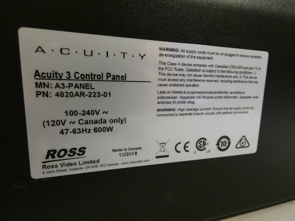 Ross Acuity 3M/E Panel, 60-Input, 40-Output 4K 3G Production Switcher w/Frame