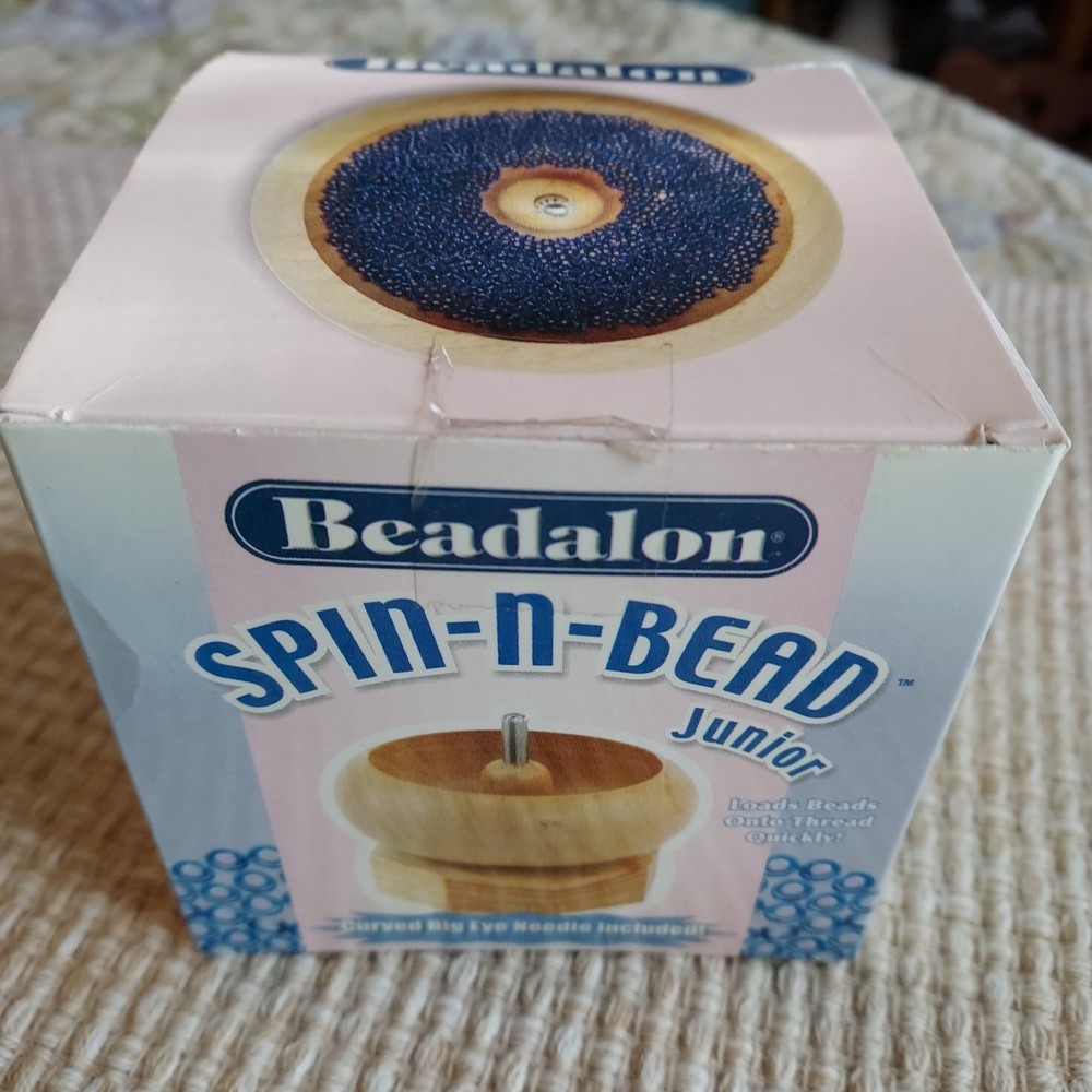 Spin-n-String Junior Mini Wooden Bead Spinner Used In BOX String, Curved Needle