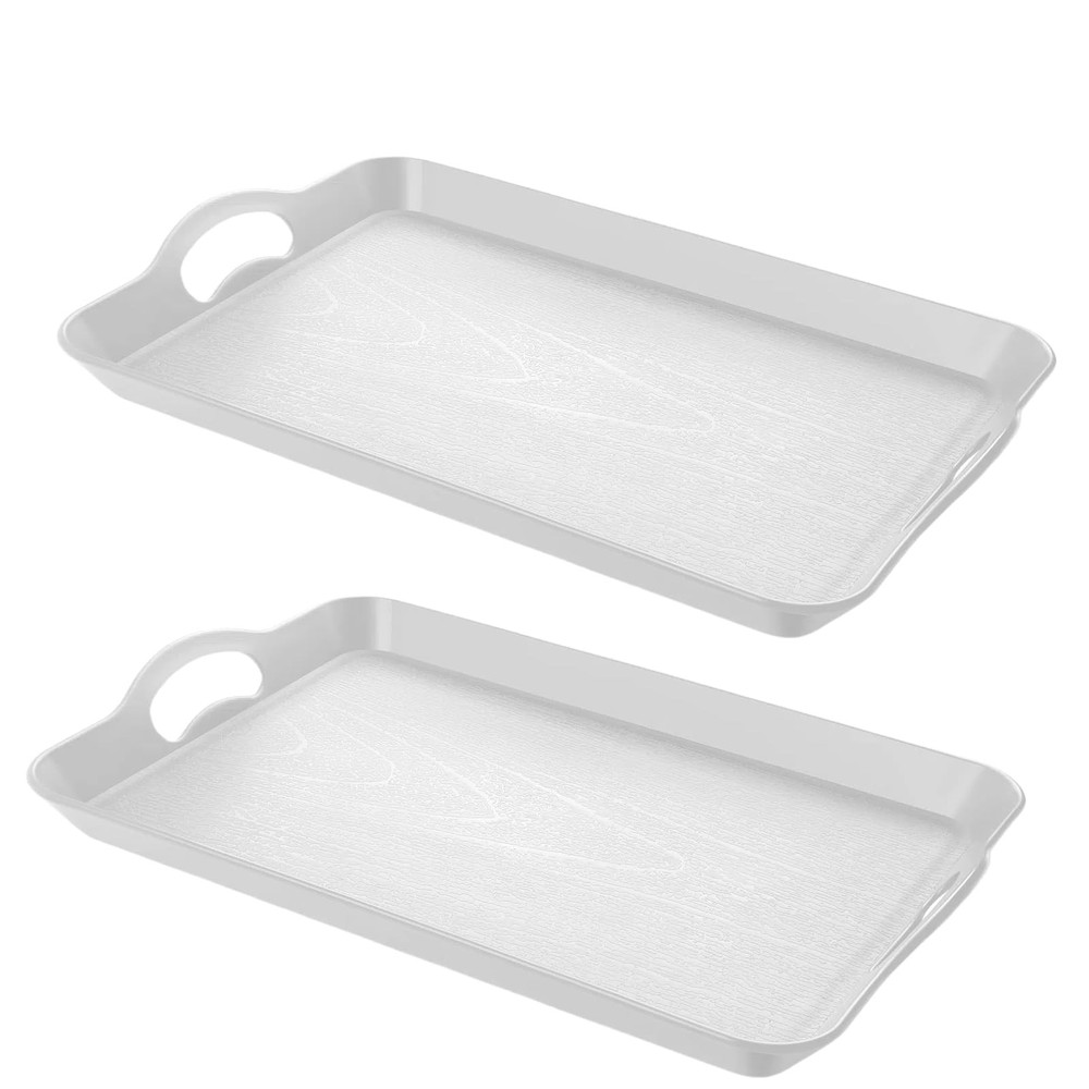 White Serving Trays with Handles 2 PCS 16x11.2 Inch Rectangular Plastic