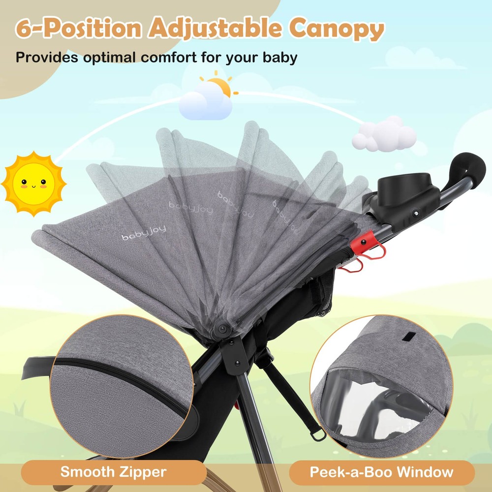 Jogging Stroller Foldable Jogger w/Adjustable Canopy Detachable Tray Cup Holders