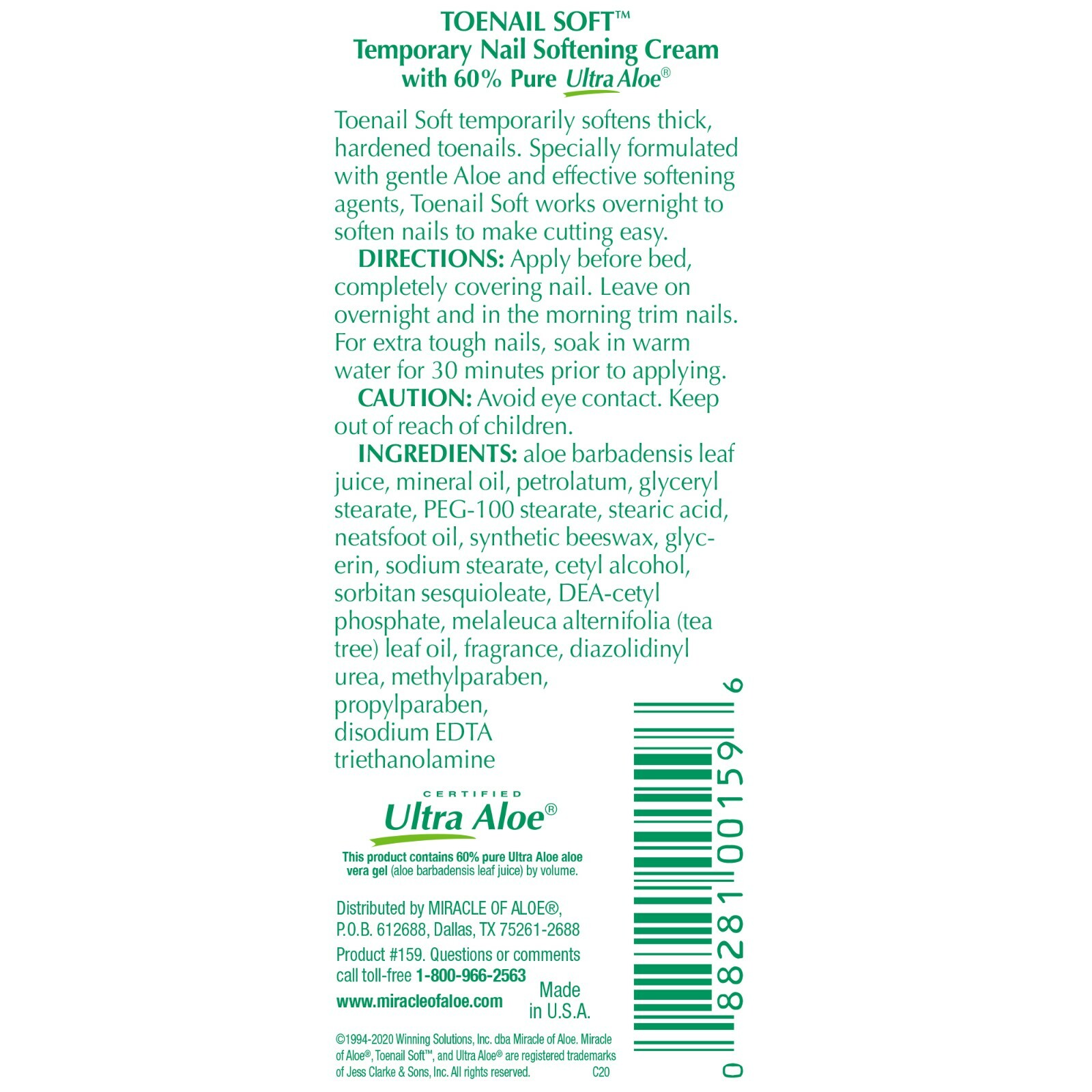 Miracle of Aloe Toenail Soft 1 Oz - 2 Pack Temporary Nail Softening Cream