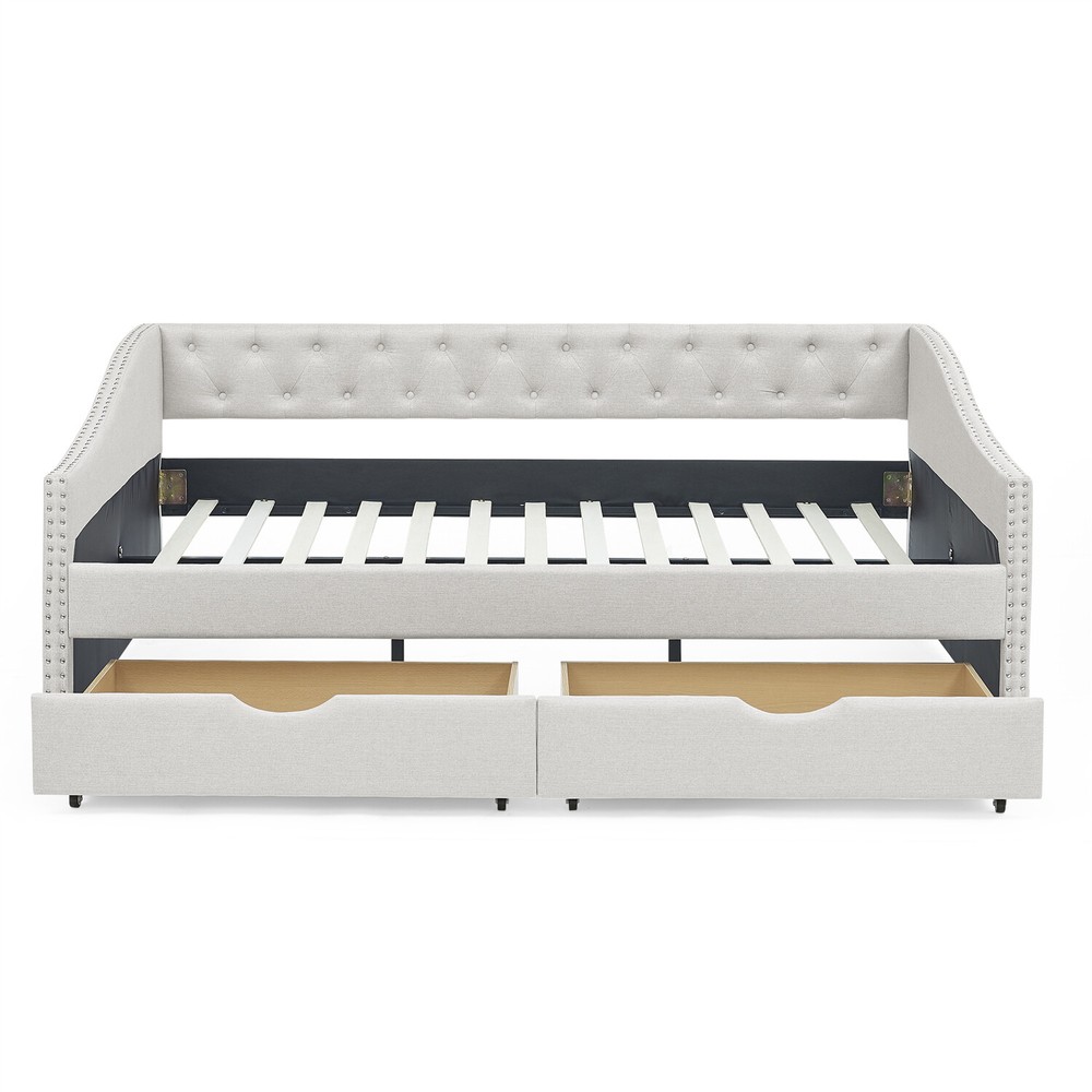 Full Size Daybed Upholstered Bed Frame Sofa Bed w/ 2 Storage Drawers US