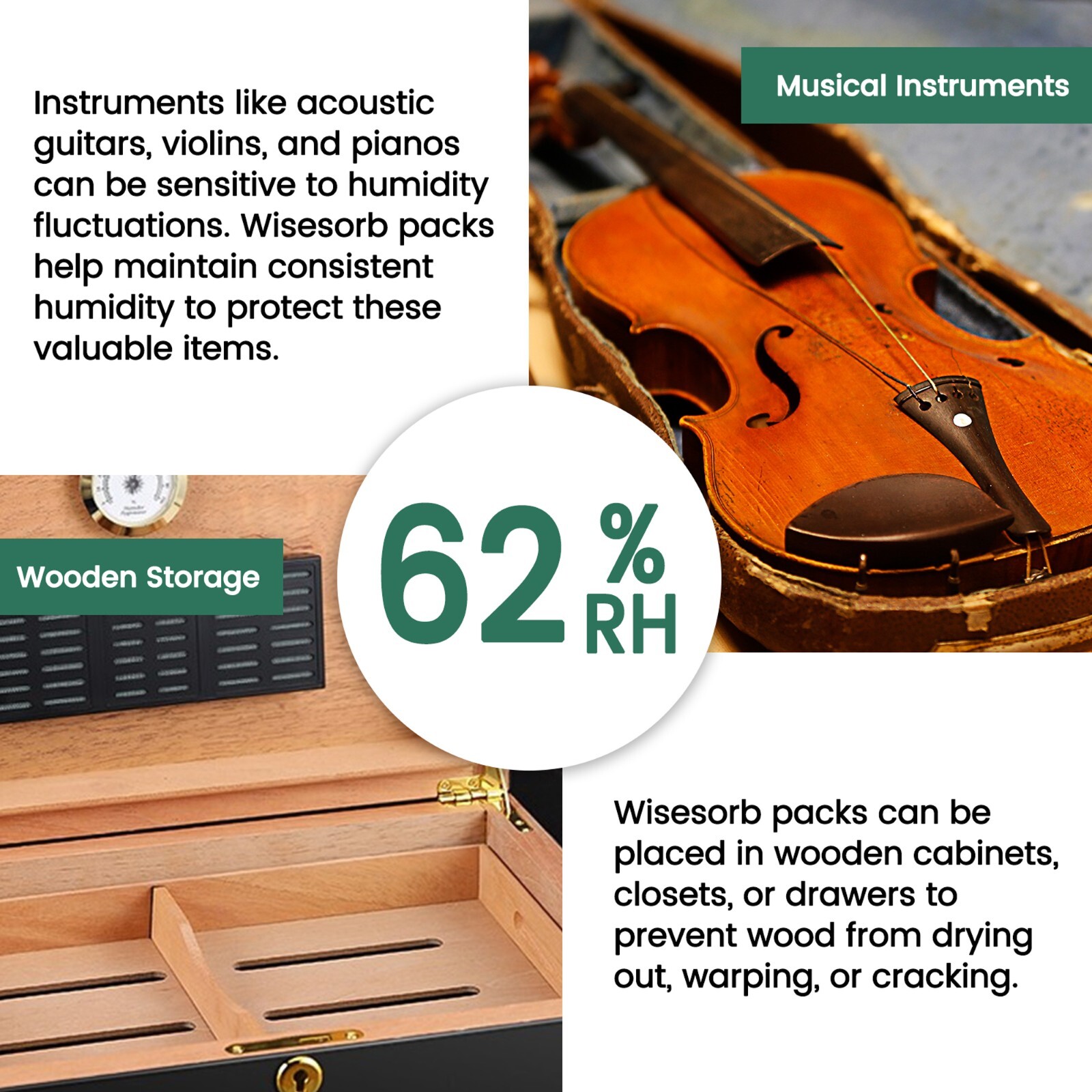 62% RH 67 Gram 2-Way Humidity Control Packs for Storing 1lb Individually Wrapped