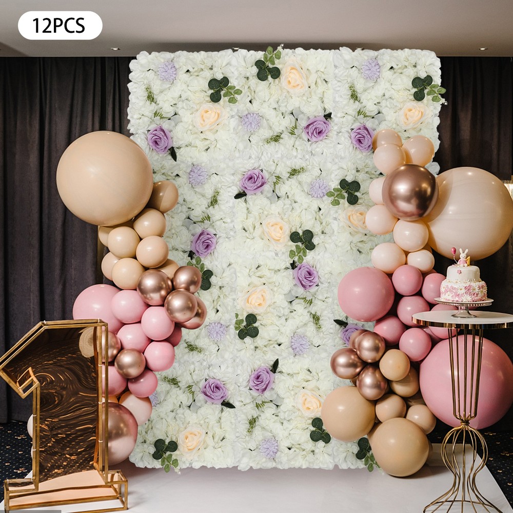 3D Flower Wall Panel-12pcs Artificial Flower Wall Background Rose Wedding Wall
