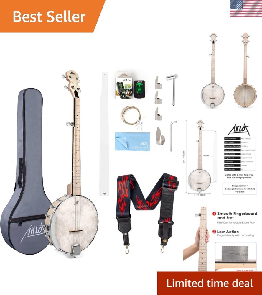 Complete 5-String Banjo Kit - Maple Construction, Remo Head & Tuner Included