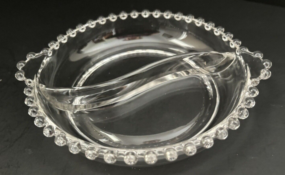 Candlewick Imperial Clear Glass Divided Relish Dish Beaded  Edge