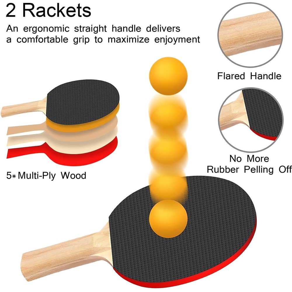 Portable Ping Pong Paddle Set with Retractable Net Rackets Balls Bag