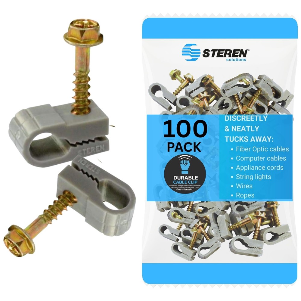STEREN Coaxial Cable Clips - Holder - 100 Count - Single Cable, Gray
