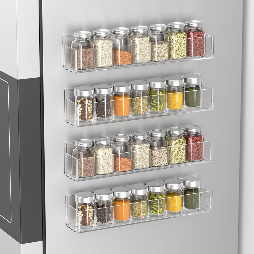 Space-Saving Wall-Mounted Acrylic Spice Rack - Strong & Elegant Design - 4 Pack